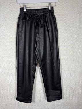 Nasty Gal Black Faux Leather Joggers with Drawstring
